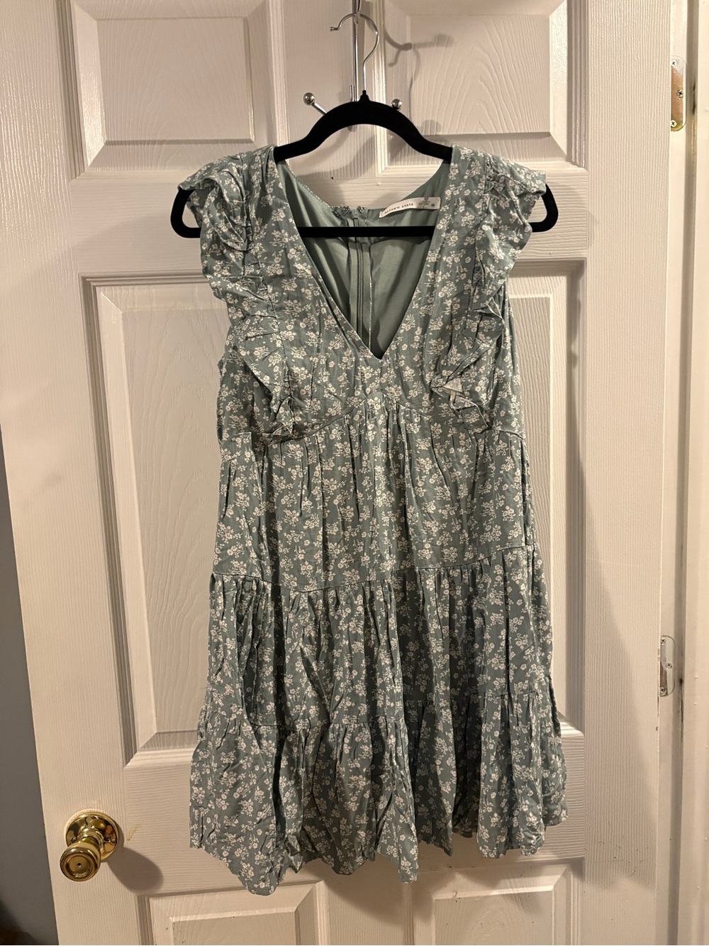 Altar'd State Sage Green Floral Ruffle V-Neck Dress